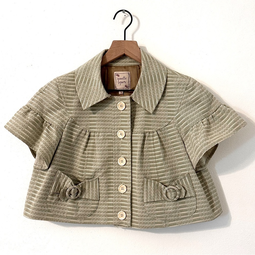 Nanette Lepore Vintage Olive Coquette Jacket Women’s Size 4 Casual Crop Jacket